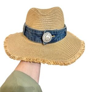 Adjustable Straw Hat with Denim Hat Band
